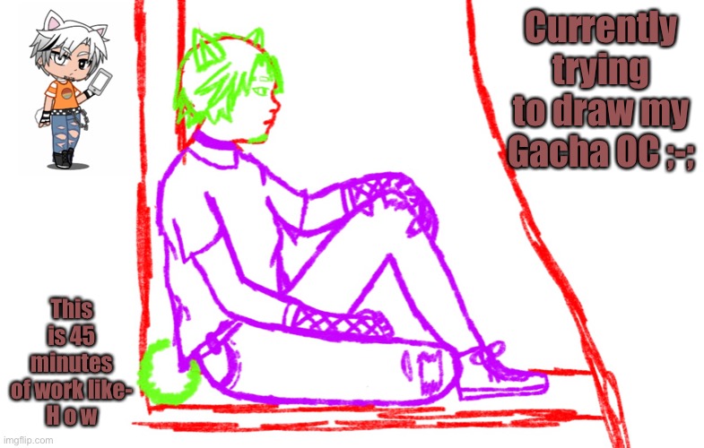 I’ve only done a sketch in 45 minutes wth ;-; | Currently trying to draw my Gacha OC ;-;; This is 45 minutes of work like-
H o w | made w/ Imgflip meme maker