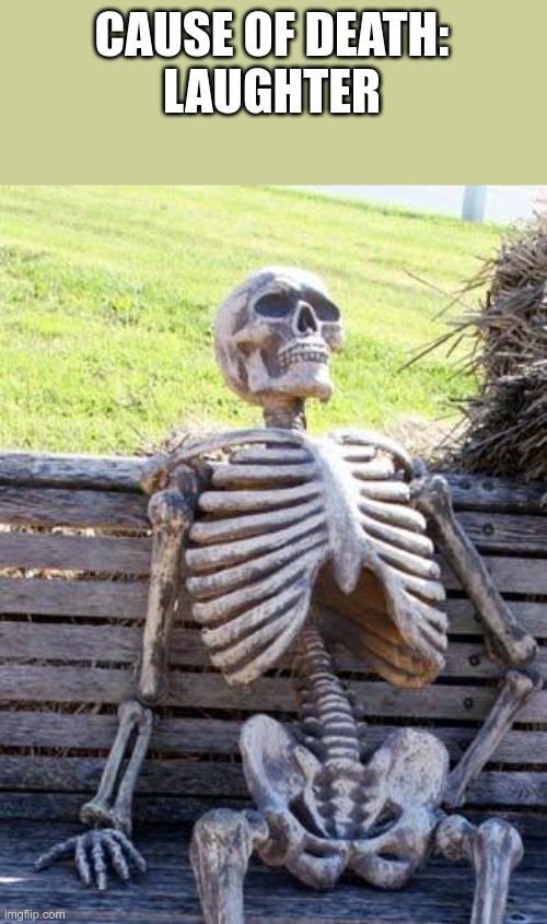 Waiting Skeleton Meme | CAUSE OF DEATH:
LAUGHTER | image tagged in memes,waiting skeleton | made w/ Imgflip meme maker