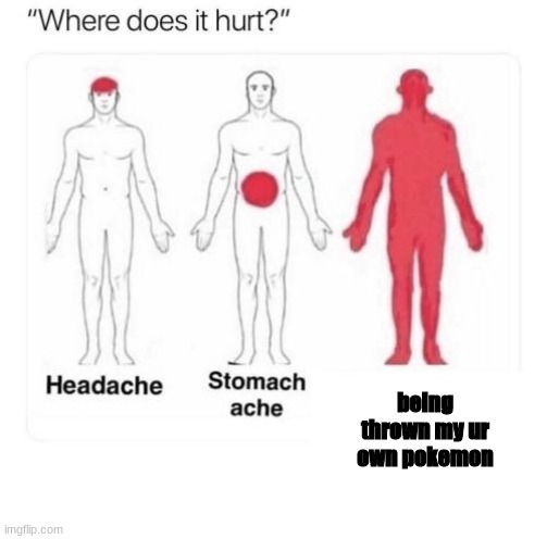 Where does it hurt | being thrown my ur own pokemon | image tagged in where does it hurt | made w/ Imgflip meme maker