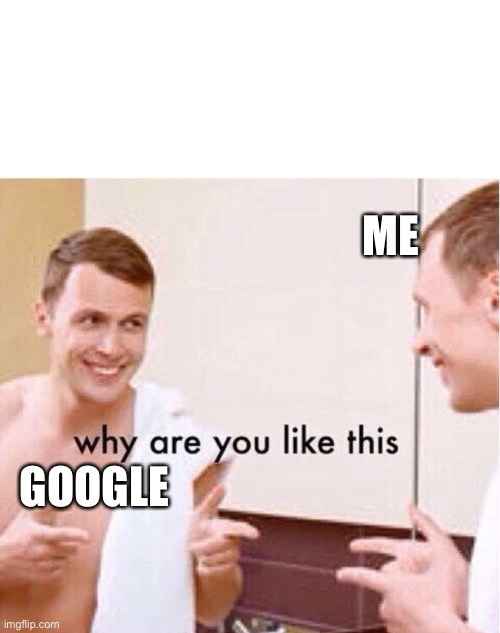 why are you like this | ME; GOOGLE | image tagged in why are you like this,google,memes,me,mirror | made w/ Imgflip meme maker