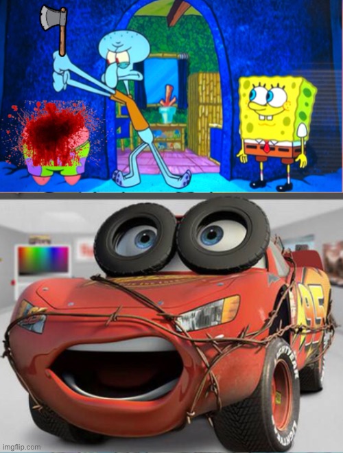 image tagged in spongebob,spin-out mcqueen | made w/ Imgflip meme maker