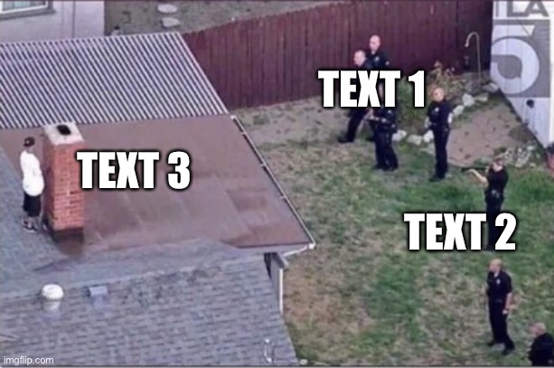 Guy hiding from cops on roof | TEXT 1; TEXT 3; TEXT 2 | image tagged in guy hiding from cops on roof | made w/ Imgflip meme maker