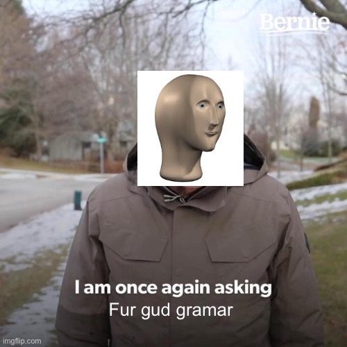 Ha ha | Fur gud gramar | image tagged in memes,bernie i am once again asking for your support | made w/ Imgflip meme maker