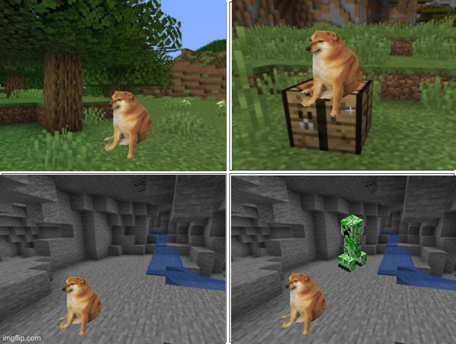 Cheems plays Minecraft | image tagged in memes,blank comic panel 2x2 | made w/ Imgflip meme maker