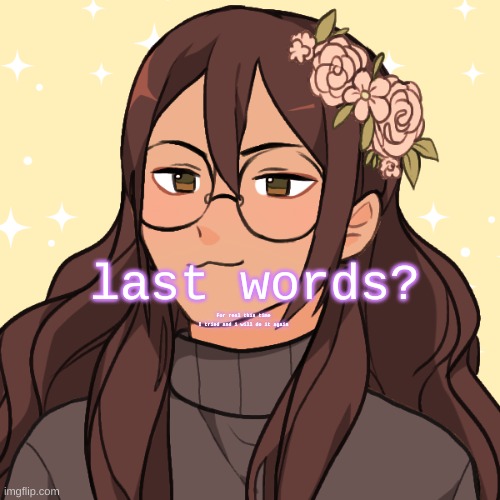 last words? For real this time
I tried and i will do it again | made w/ Imgflip meme maker