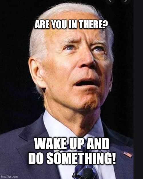 Confused Biden | ARE YOU IN THERE? WAKE UP AND DO SOMETHING! | image tagged in confused biden | made w/ Imgflip meme maker
