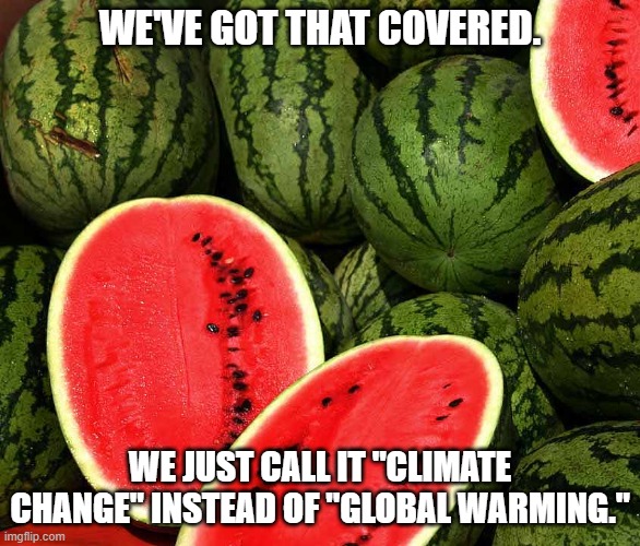 WE'VE GOT THAT COVERED. WE JUST CALL IT "CLIMATE CHANGE" INSTEAD OF "GLOBAL WARMING." | made w/ Imgflip meme maker