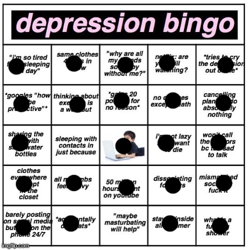 depression go brrrrrrrrrrrrrrrrrrrrrrrrrrrrrrrrrrrrrrrrrrrrrrrrrrrrrrrrrrrrrrrrrr | image tagged in depression bingo | made w/ Imgflip meme maker