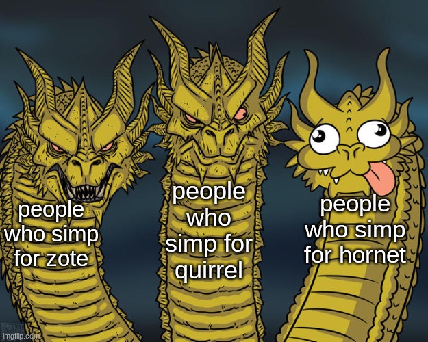 zote the mighty | people who simp for quirrel; people who simp for hornet; people who simp for zote | image tagged in three-headed dragon | made w/ Imgflip meme maker