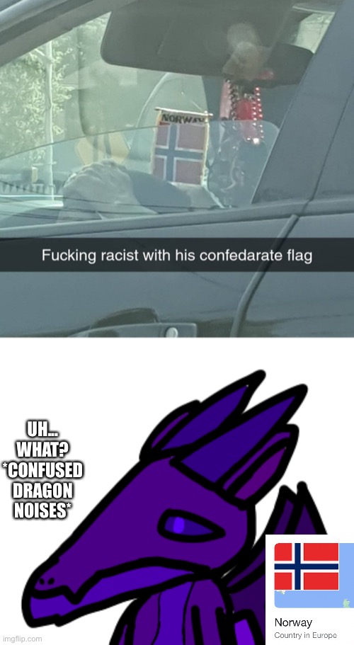 Isn’t that the Norwegian flag? | UH... WHAT? *CONFUSED DRAGON NOISES* | made w/ Imgflip meme maker