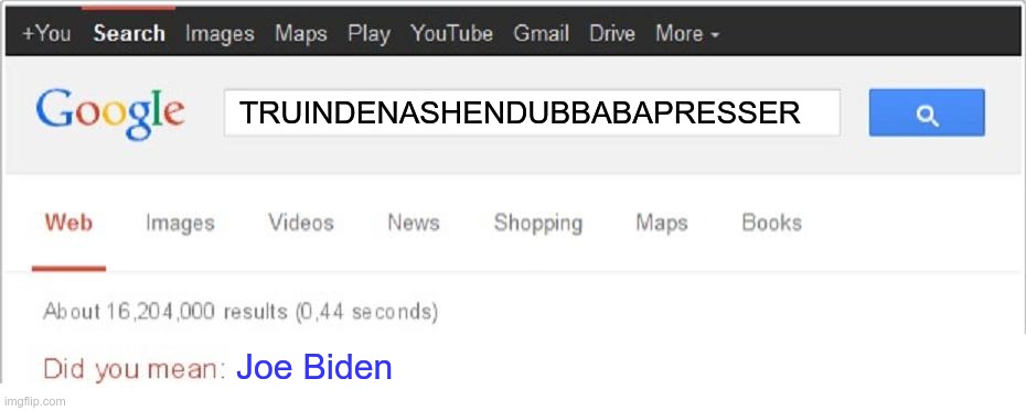 Random gibberish.....yeah, that seems accurate | TRUINDENASHENDUBBABAPRESSER; Joe Biden | image tagged in did you mean,joe biden | made w/ Imgflip meme maker