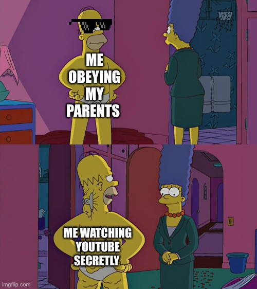 Homer Simpson's Back Fat | ME OBEYING MY PARENTS; ME WATCHING YOUTUBE SECRETLY | image tagged in homer simpson's back fat | made w/ Imgflip meme maker