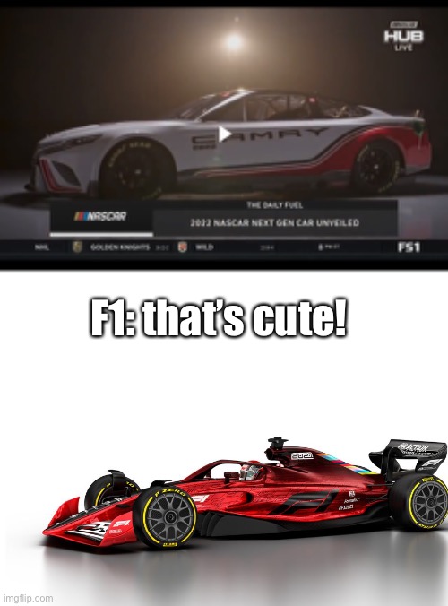 Hmmmm | F1: that’s cute! | image tagged in blank white template,f1,nascar,formula 1,next generation,memes | made w/ Imgflip meme maker