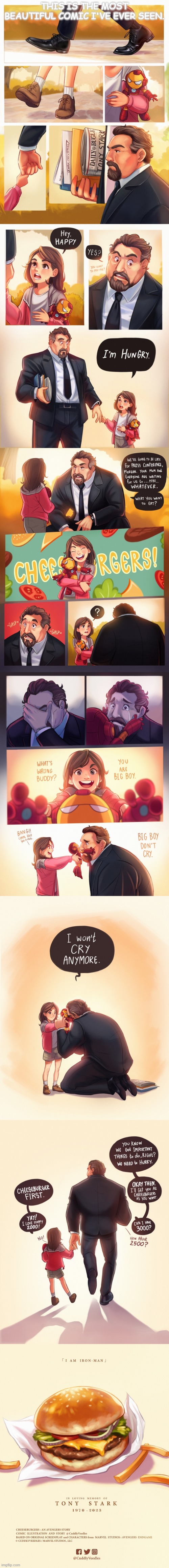In loving memory of Tony Stark, the Iron Man | THIS IS THE MOST BEAUTIFUL COMIC I'VE EVER SEEN. | made w/ Imgflip meme maker