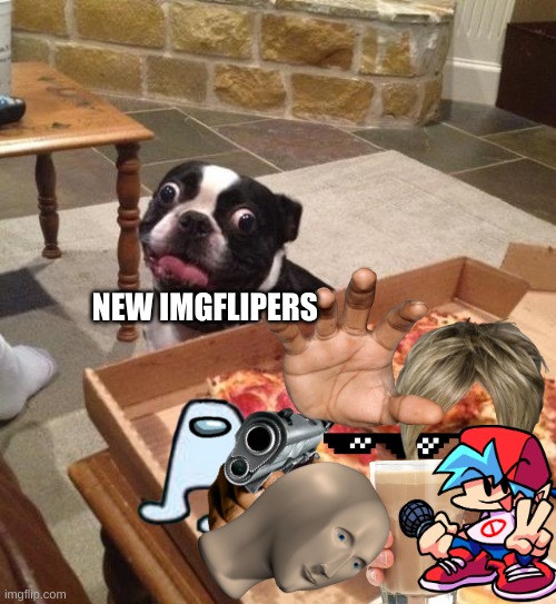 Hungry Pizza Dog |  NEW IMGFLIPERS | image tagged in hungry pizza dog | made w/ Imgflip meme maker