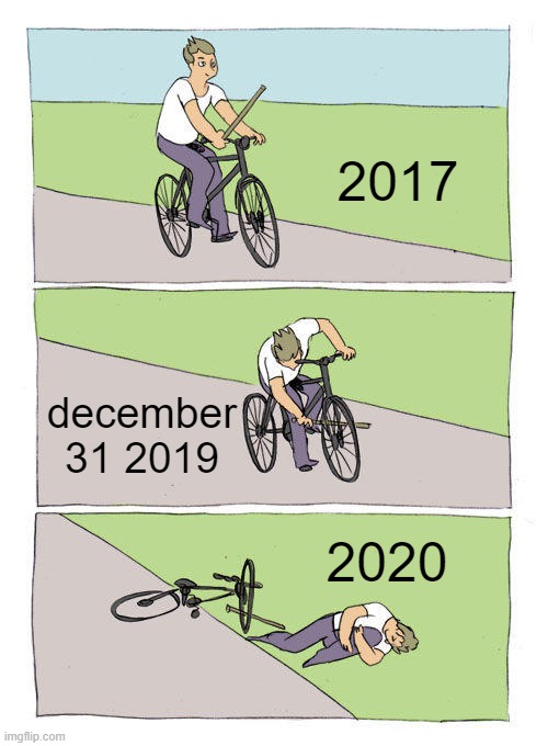 Bike Fall Meme | 2017; december 31 2019; 2020 | image tagged in memes,bike fall | made w/ Imgflip meme maker