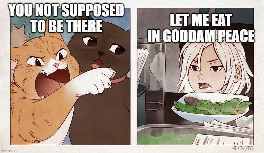 YOU NOT SUPPOSED TO BE THERE; LET ME EAT IN GODDAM PEACE | made w/ Imgflip meme maker