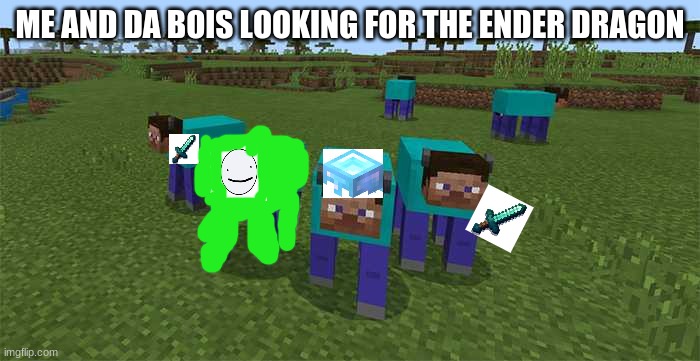 Ender dragon fight | ME AND DA BOIS LOOKING FOR THE ENDER DRAGON | image tagged in me and the boys | made w/ Imgflip meme maker