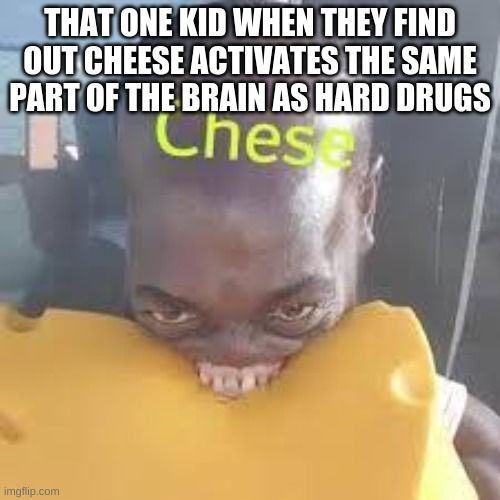 THAT ONE KID WHEN THEY FIND OUT CHEESE ACTIVATES THE SAME PART OF THE BRAIN AS HARD DRUGS | made w/ Imgflip meme maker