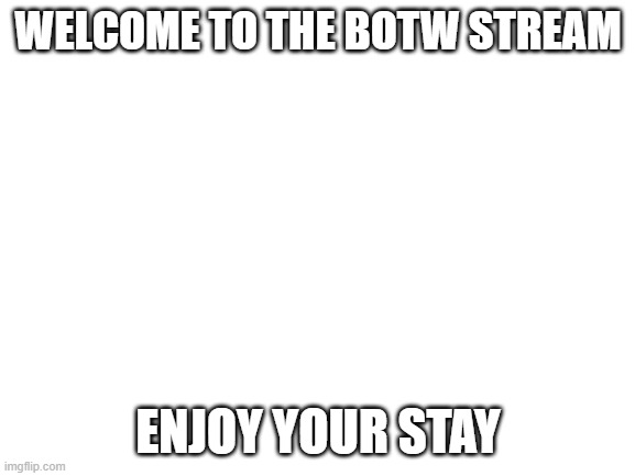 Blank White Template | WELCOME TO THE BOTW STREAM; ENJOY YOUR STAY | image tagged in blank white template | made w/ Imgflip meme maker