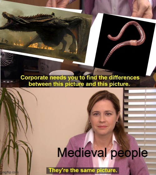 Worm = Wyrm | Medieval people | image tagged in memes,they're the same picture,historical meme,dragon,worms,mythology | made w/ Imgflip meme maker