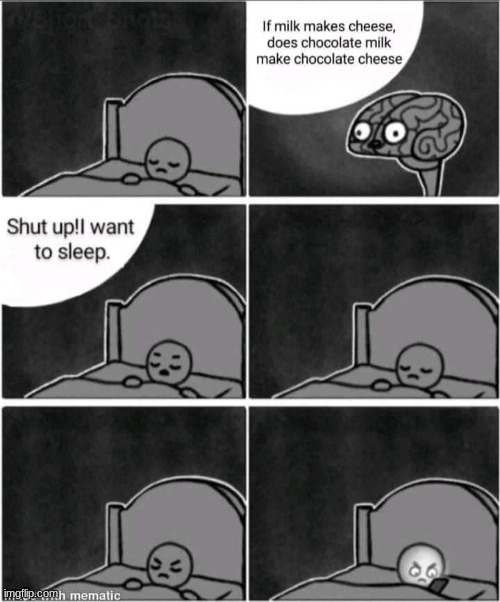 Shut up I want to sleep | image tagged in waking up brain,does it make chocolate cheese | made w/ Imgflip meme maker
