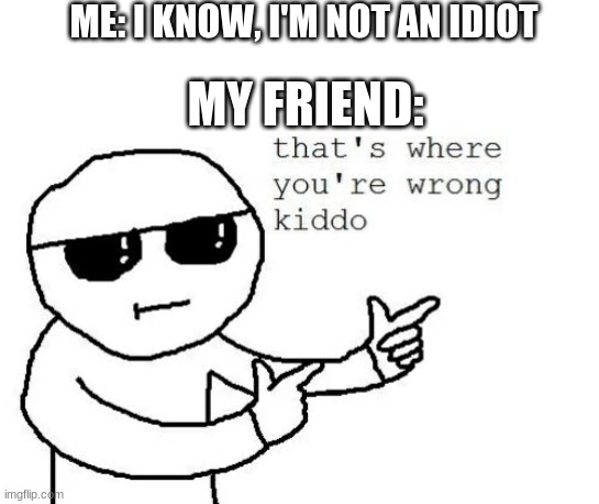 Seriously | ME: I KNOW, I'M NOT AN IDIOT; MY FRIEND: | image tagged in that's where you're wrong kiddo | made w/ Imgflip meme maker