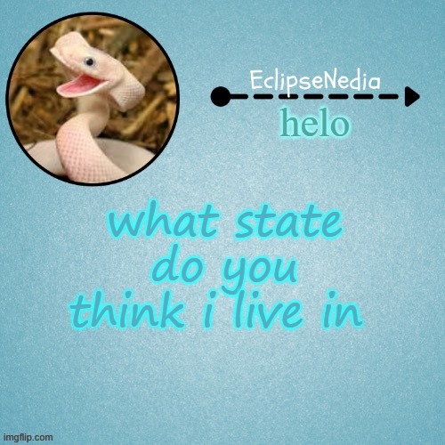 hint; its liquid state | helo; what state do you think i live in | image tagged in eclipsenedia snek template | made w/ Imgflip meme maker