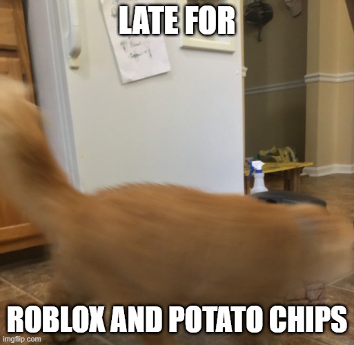 Iam SPEED meme | LATE FOR; ROBLOX AND POTATO CHIPS | image tagged in iam speed | made w/ Imgflip meme maker