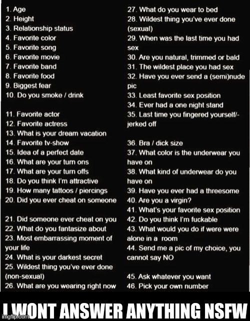 I WONT ANSWER ANYTHING NSFW | made w/ Imgflip meme maker