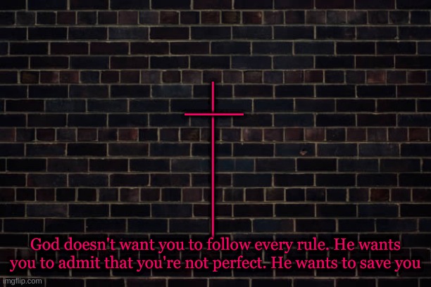 (MOD NOTE: READ COMMENTS.) | ___; ________; God doesn't want you to follow every rule. He wants you to admit that you're not perfect. He wants to save you | made w/ Imgflip meme maker