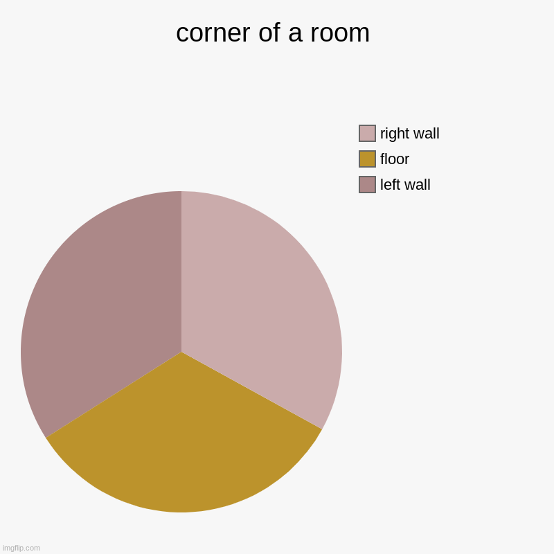 corner of a room | left wall, floor, right wall | image tagged in charts,pie charts | made w/ Imgflip chart maker