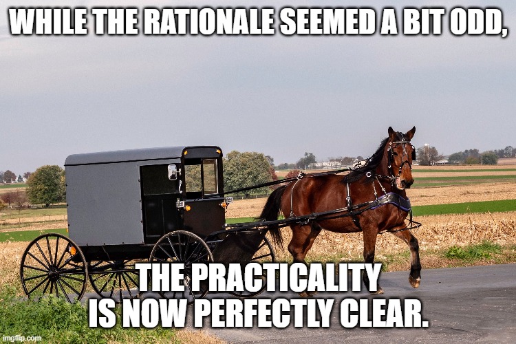 no gas shortage here | WHILE THE RATIONALE SEEMED A BIT ODD, THE PRACTICALITY IS NOW PERFECTLY CLEAR. | image tagged in funny memes | made w/ Imgflip meme maker