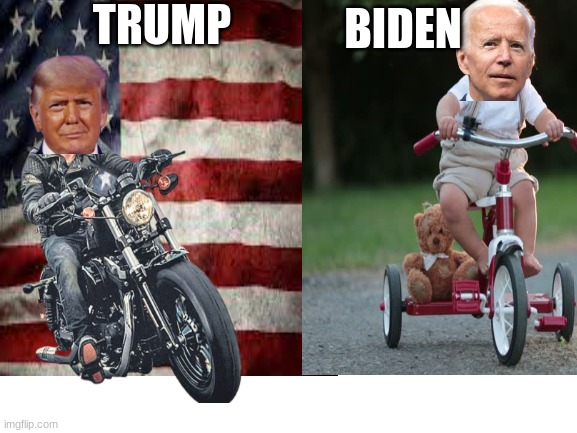 Trump and Biden go for a bike ride | TRUMP; BIDEN | image tagged in conservatives,trump,biden | made w/ Imgflip meme maker