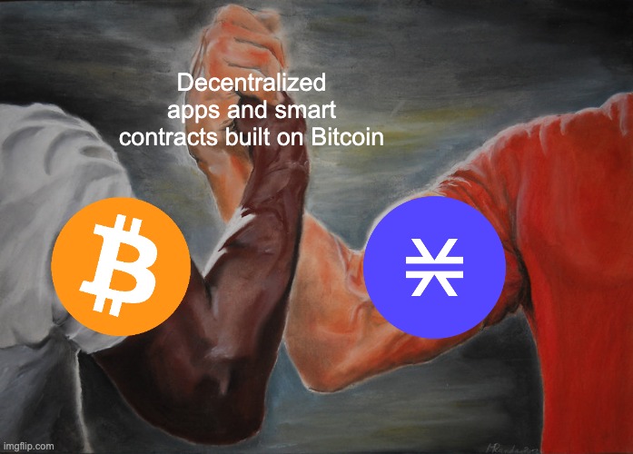 StacksShake | Decentralized apps and smart contracts built on Bitcoin | image tagged in memes,epic handshake,cryptocurrency,crypto,bitcoin,btc | made w/ Imgflip meme maker