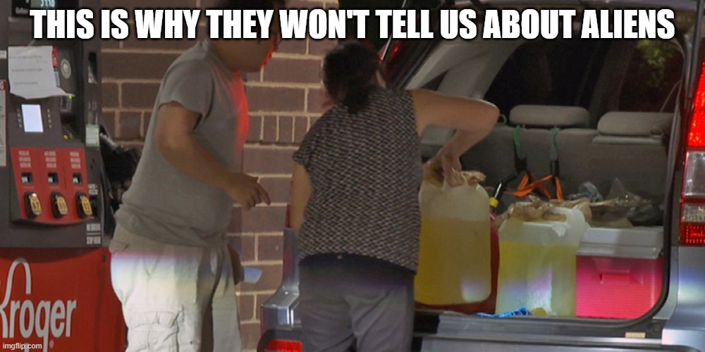 gas hogs | THIS IS WHY THEY WON'T TELL US ABOUT ALIENS | image tagged in funny memes | made w/ Imgflip meme maker