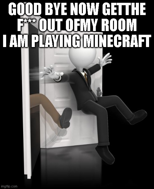 GOOD BYE NOW GETTHE F*** OUT OFMY ROOM I AM PLAYING MINECRAFT | image tagged in good bye 2014 | made w/ Imgflip meme maker