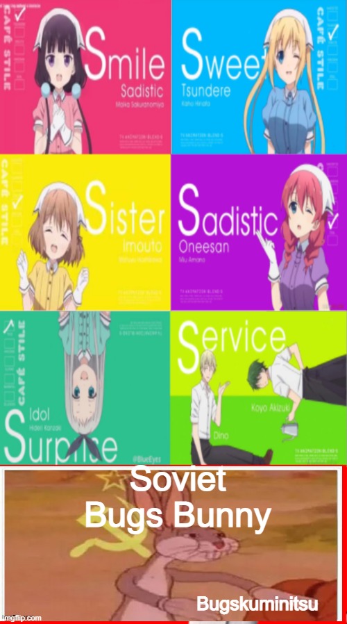 S stands for... | Soviet Bugs Bunny; Bugskuminitsu | image tagged in smile sweet sister sadistic surprise service | made w/ Imgflip meme maker