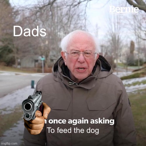 Bernie I Am Once Again Asking For Your Support Meme | Dads; To feed the dog | image tagged in memes,bernie i am once again asking for your support | made w/ Imgflip meme maker