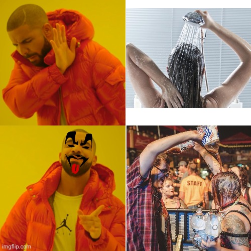 FAYGO SHOWERS | image tagged in memes,drake hotline bling,faygo,icp,juggalo | made w/ Imgflip meme maker