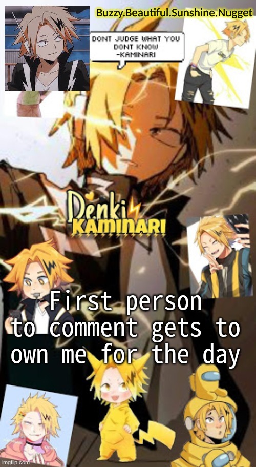 Denki temp | First person to comment gets to own me for the day | image tagged in denki temp | made w/ Imgflip meme maker