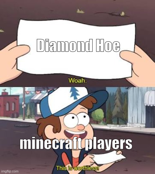 why is hoe so hated? | Diamond Hoe; minecraft players | image tagged in wow this is useless | made w/ Imgflip meme maker