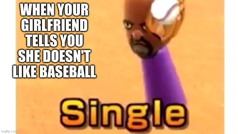 Wii sports single | WHEN YOUR GIRLFRIEND TELLS YOU SHE DOESN'T LIKE BASEBALL | image tagged in wii sports single | made w/ Imgflip meme maker