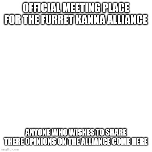 Alliance meeting | OFFICIAL MEETING PLACE FOR THE FURRET KANNA ALLIANCE; ANYONE WHO WISHES TO SHARE THERE OPINIONS ON THE ALLIANCE COME HERE | image tagged in memes,blank transparent square | made w/ Imgflip meme maker