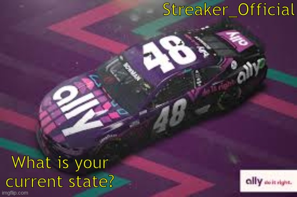 Streaker_Official; What is your current state? | image tagged in nascar | made w/ Imgflip meme maker