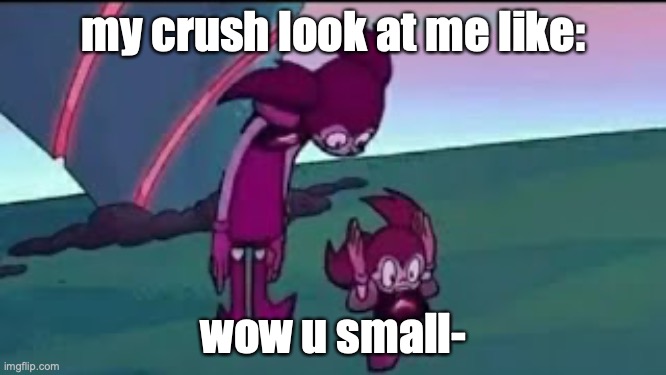 MY CRUSH BE LIKE | my crush look at me like:; wow u small- | image tagged in cursed spinel 4 | made w/ Imgflip meme maker
