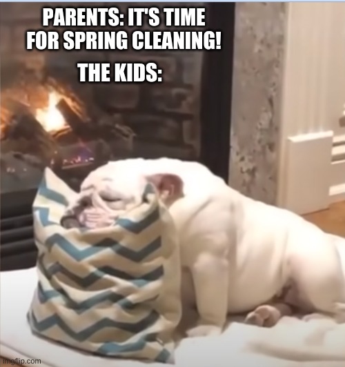 I dont want to cleeeeean | PARENTS: IT'S TIME FOR SPRING CLEANING! THE KIDS: | image tagged in lol,cleaning | made w/ Imgflip meme maker