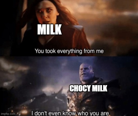 Chocy Milk | MILK; CHOCY MILK | image tagged in you took everything from me | made w/ Imgflip meme maker