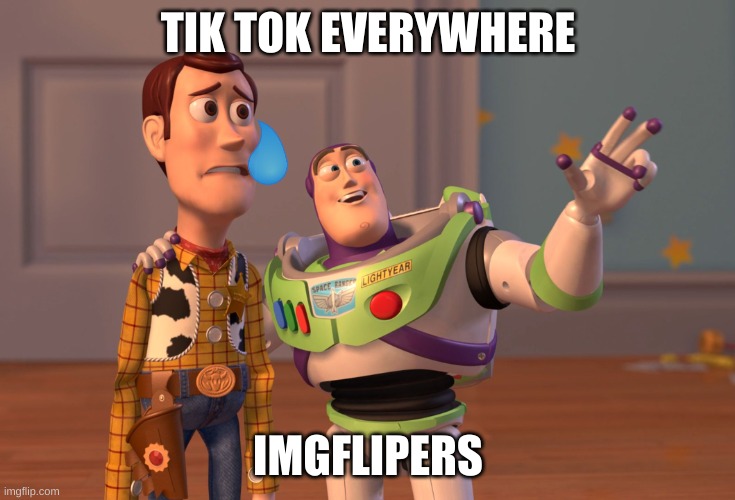 tik tok sucks | TIK TOK EVERYWHERE; IMGFLIPERS | image tagged in memes,x x everywhere | made w/ Imgflip meme maker