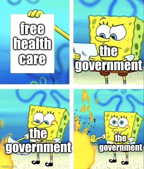free health care; the government; the government; the government | image tagged in fix | made w/ Imgflip meme maker